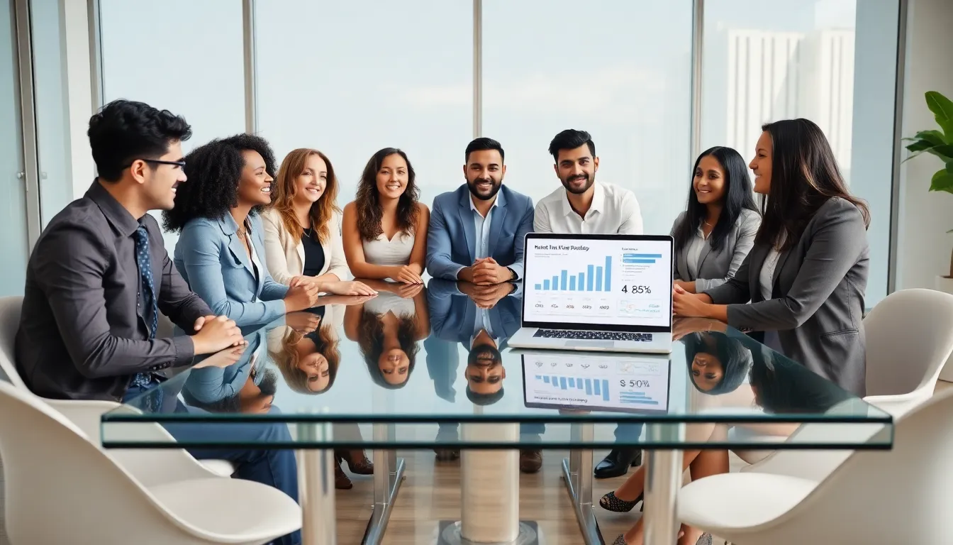 diverse professionals discussing mental health in a modern office setting.