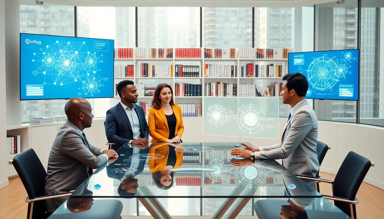diverse professionals discussing hfnfnfqg in a modern office setting.