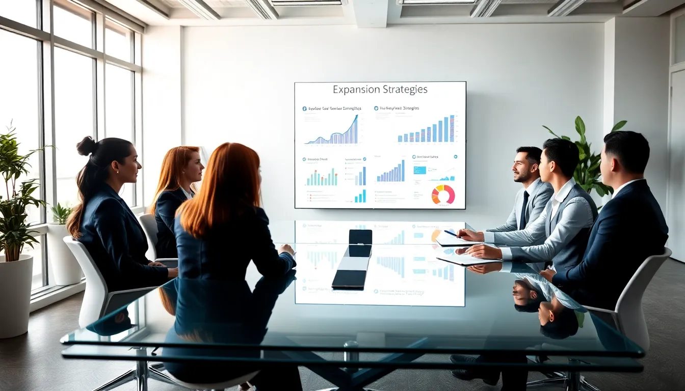diverse team discussing business expansion strategies in a modern office.