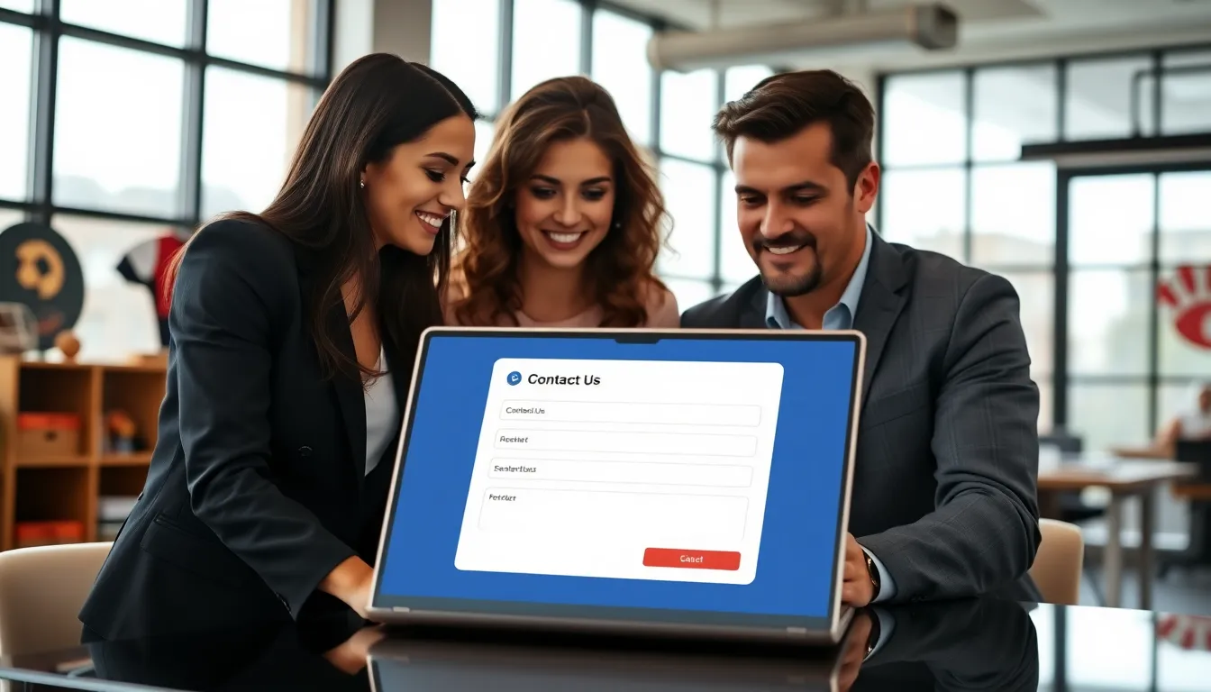 modern contact form with diverse professionals discussing customer communication.