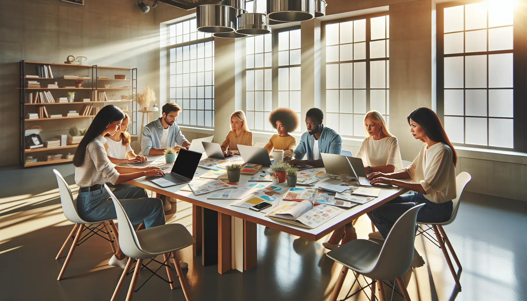 diverse parents collaborating in a bright, modern office setting.