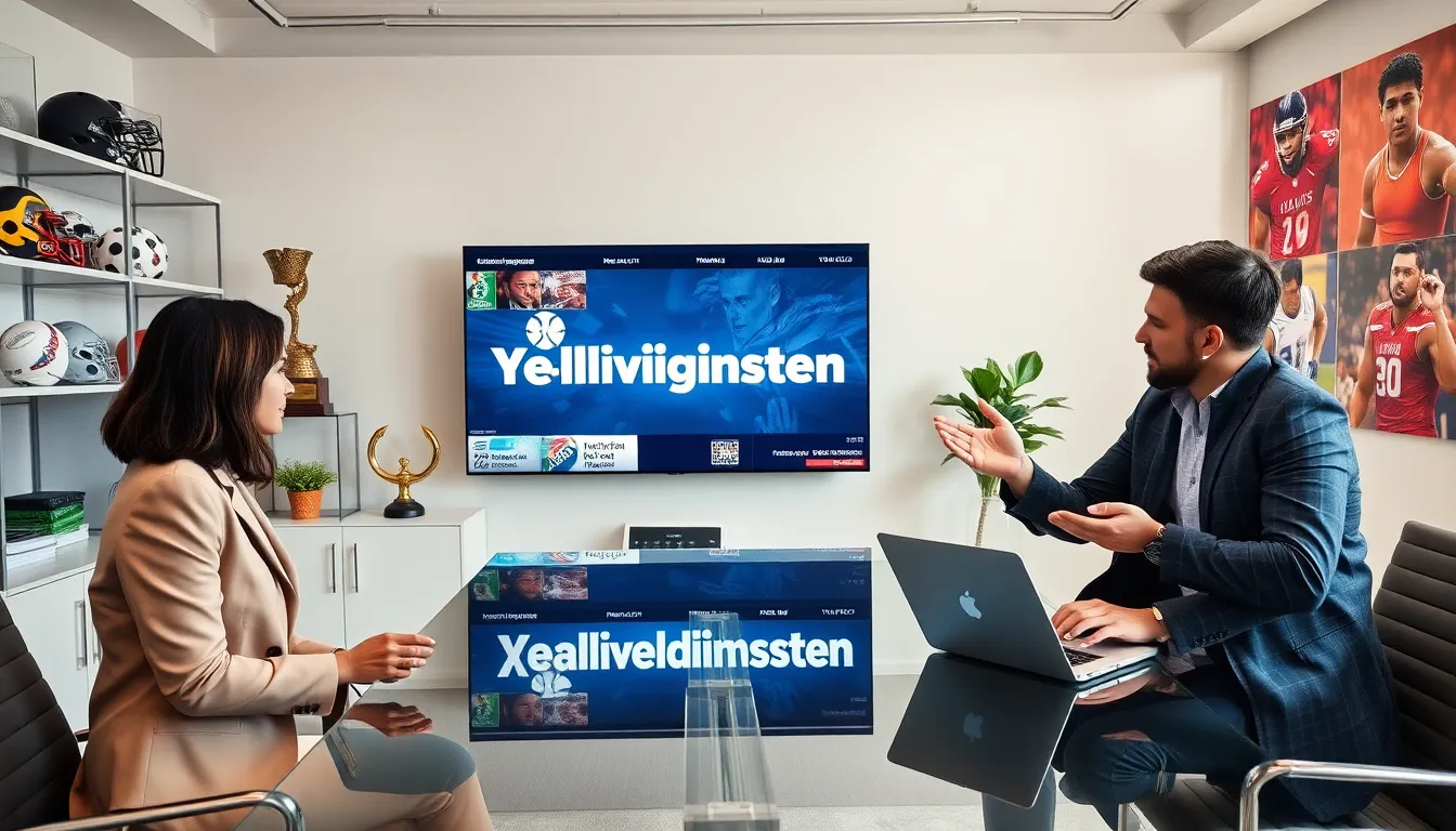 diverse team discussing sports media in a modern office.