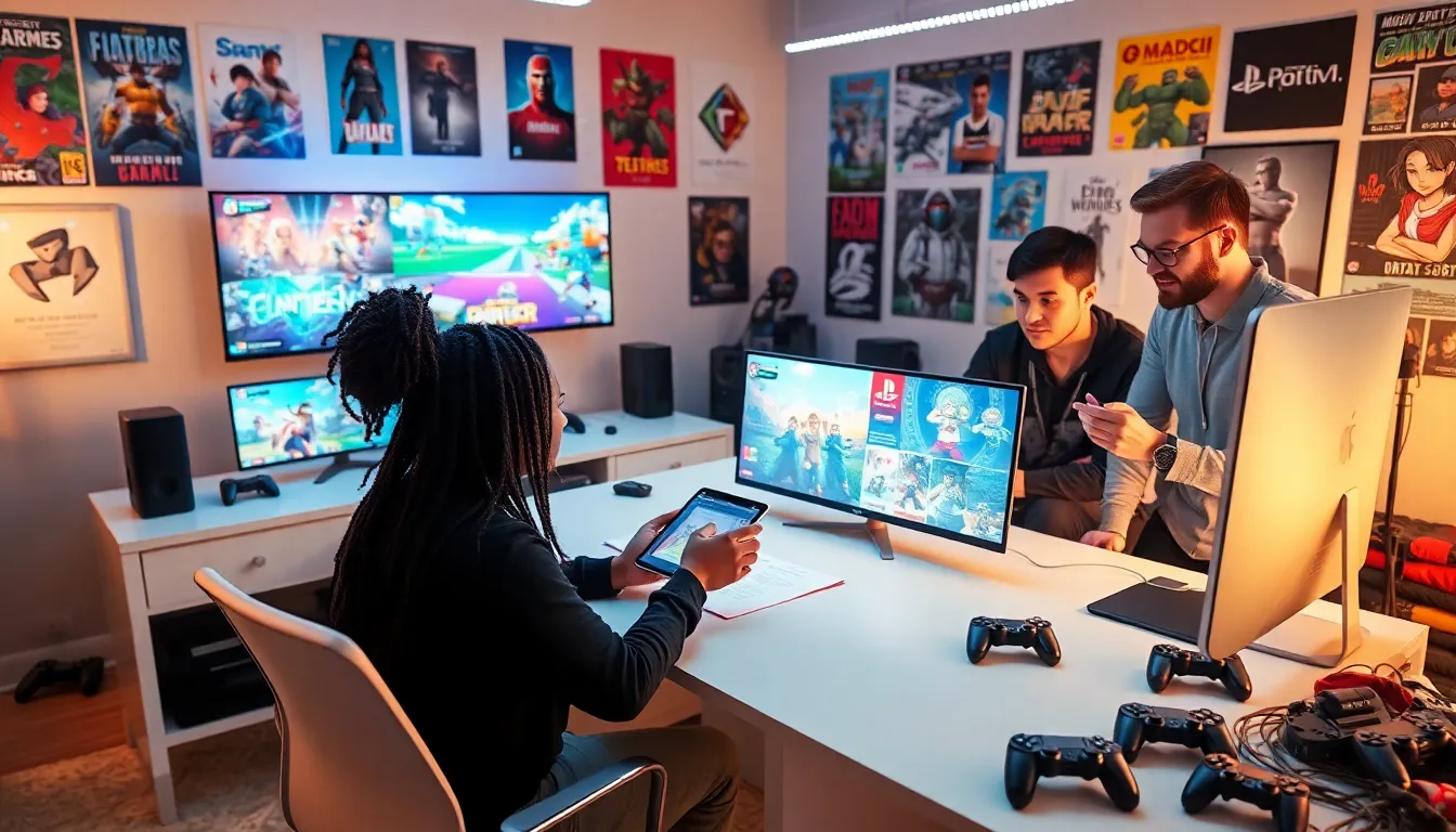 gamers collaborating in a vibrant digital art studio on PlayStation ImagineerGames.