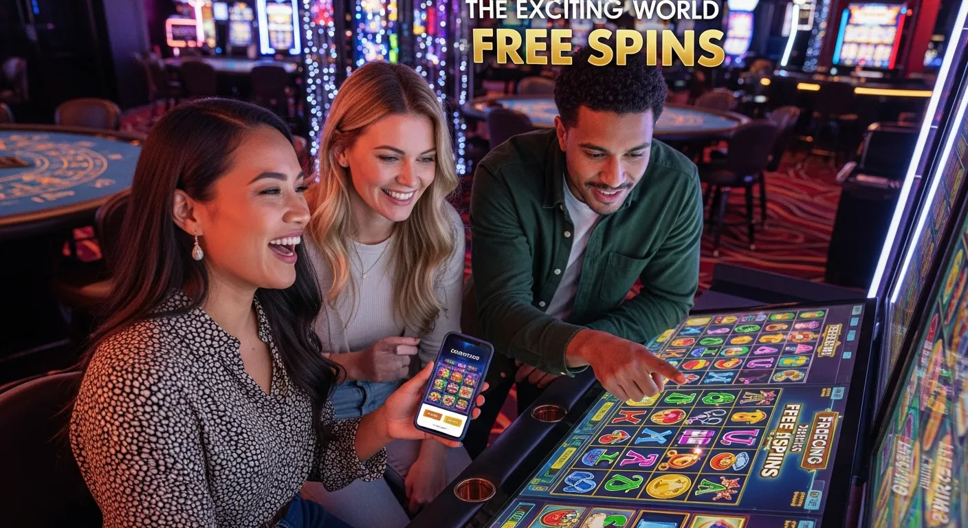 a group enjoying free spins at an online casino in New Zealand.