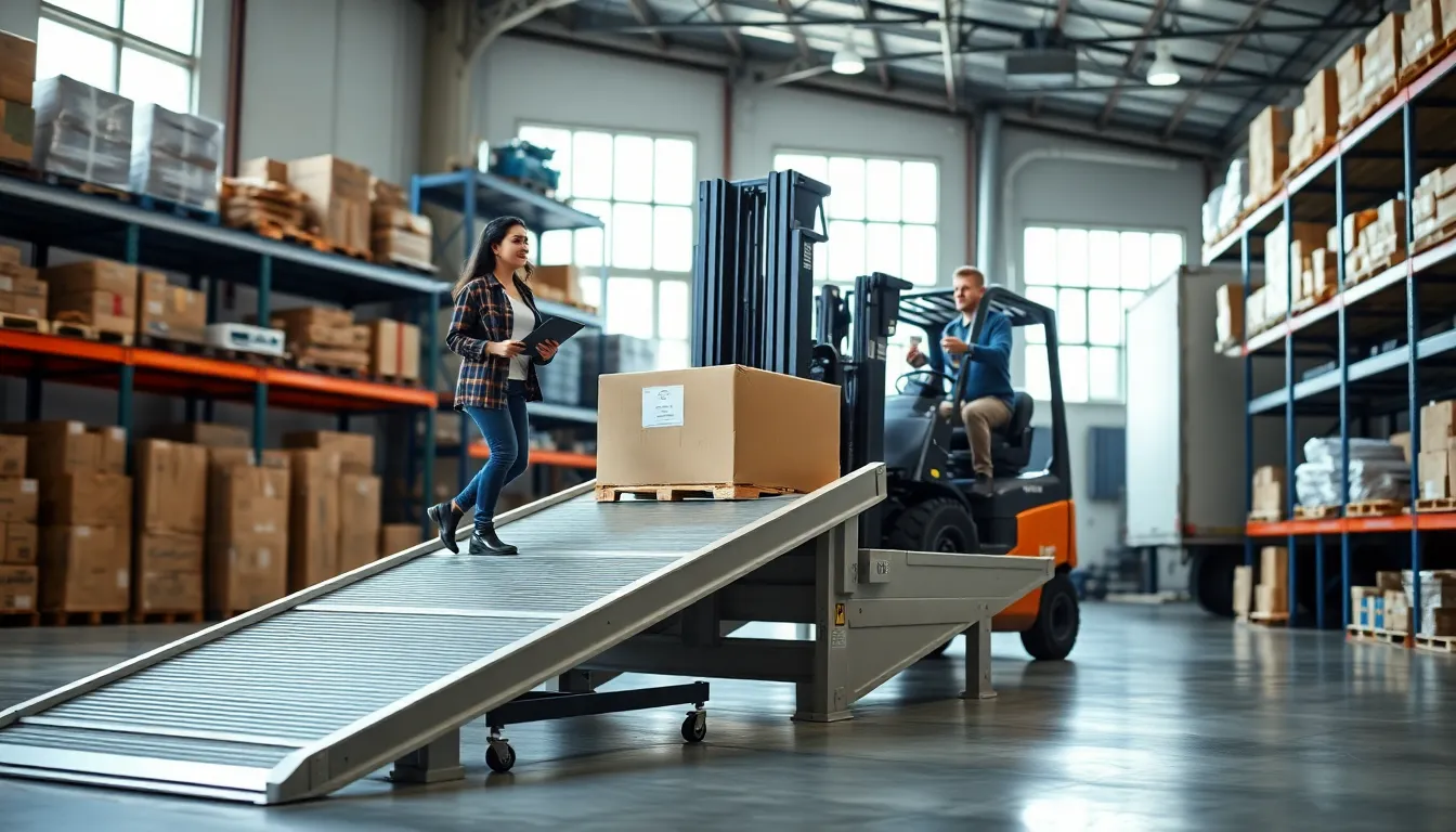 loading ramp in a warehouse with diverse team working together.