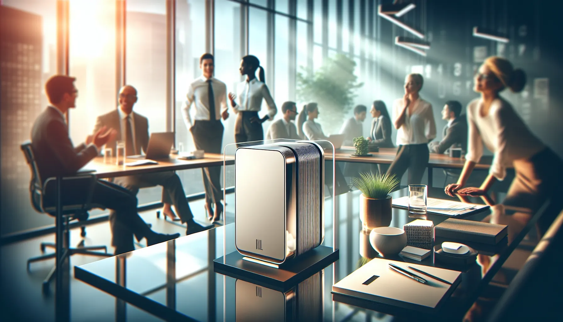 Civiliden LL5540 on a modern office desk with diverse professionals discussing.