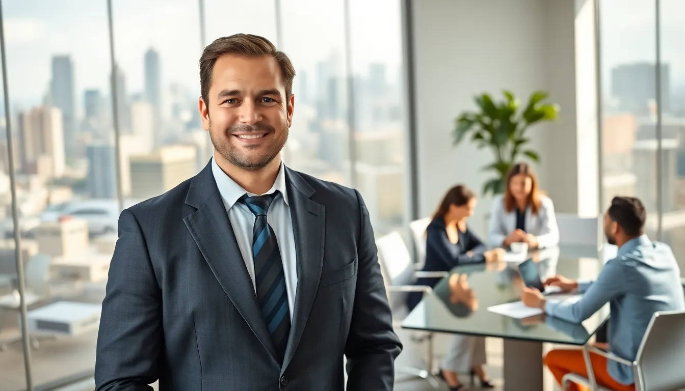 Timothy Homerocketrealty in a modern office with clients.