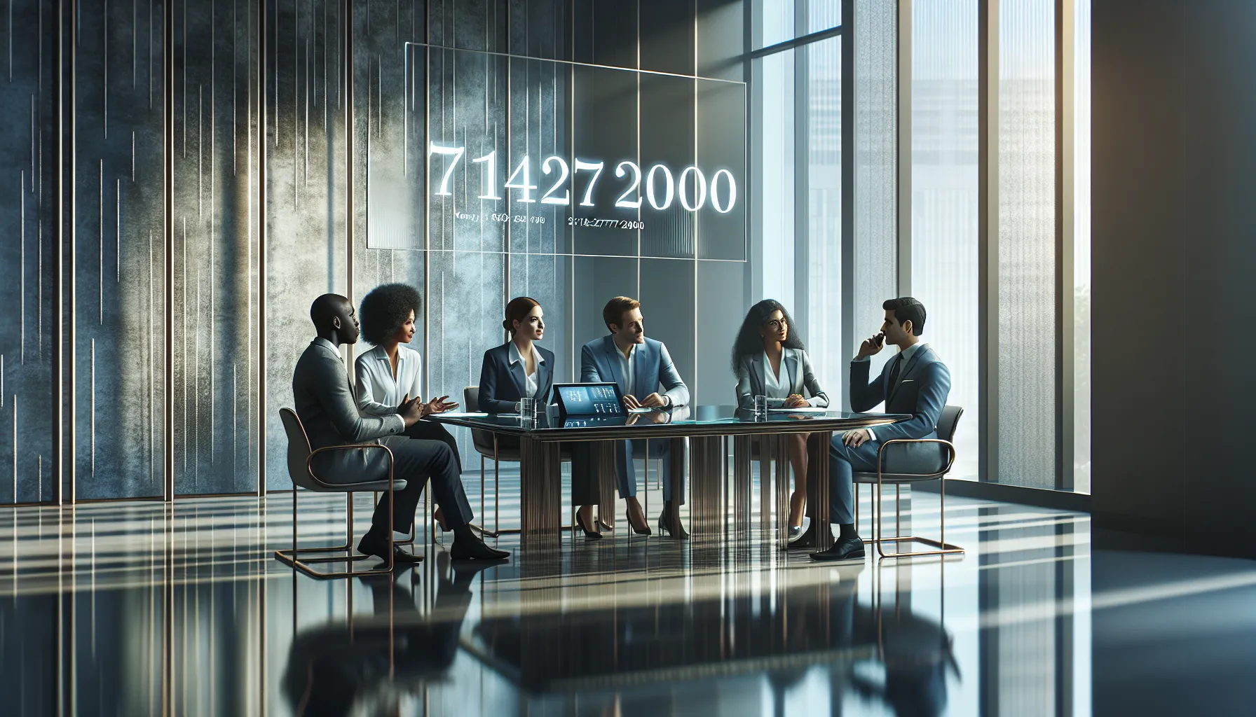 professionals discussing a phone number in a modern office.