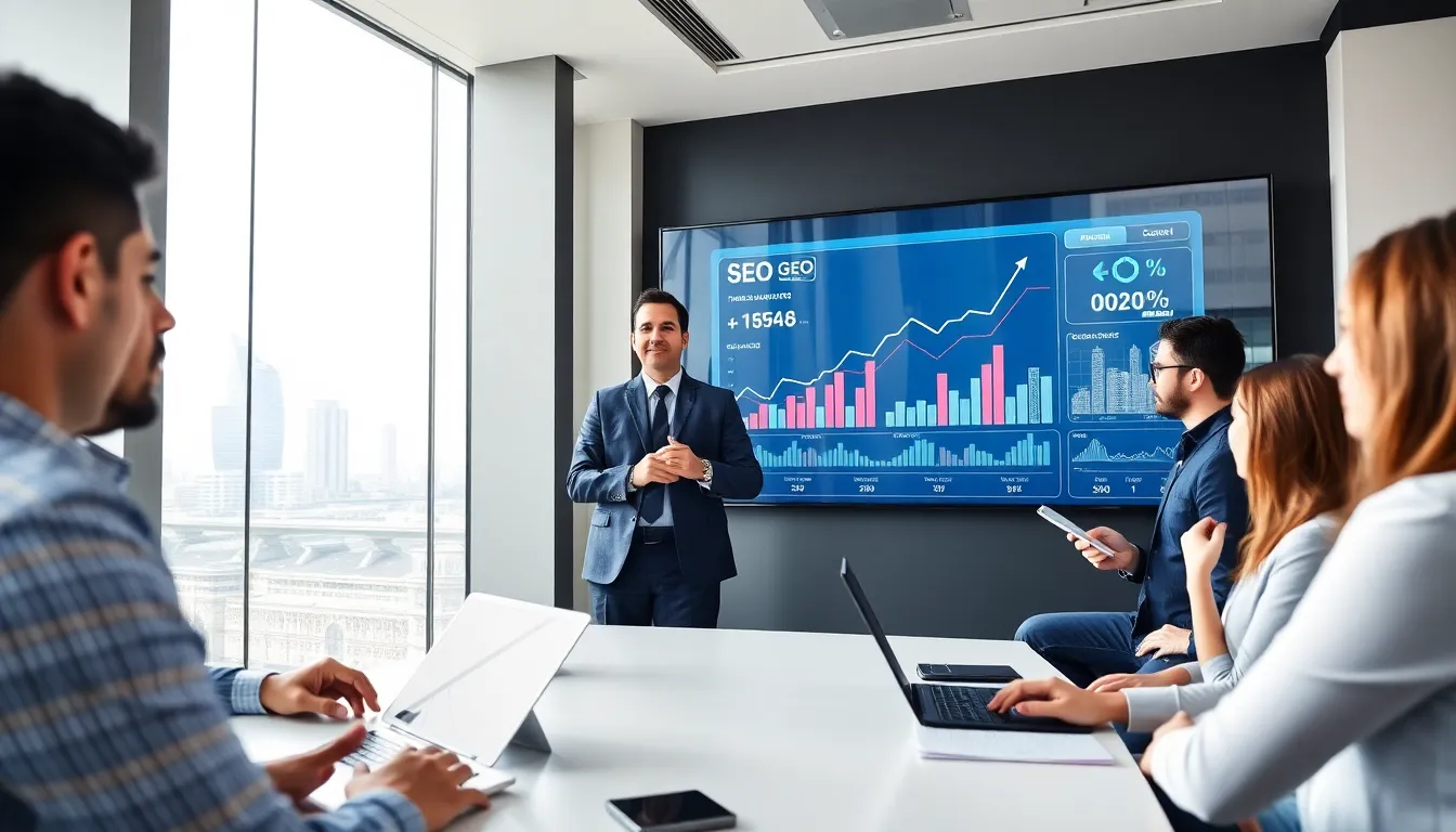 Diverse team discussing SEO strategies in a modern Perth office.