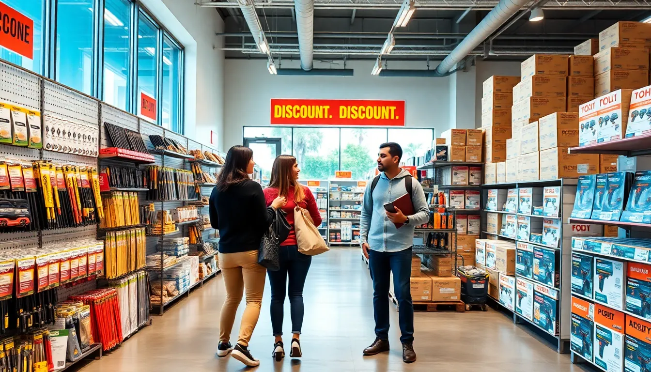customers exploring a discount home improvement store.