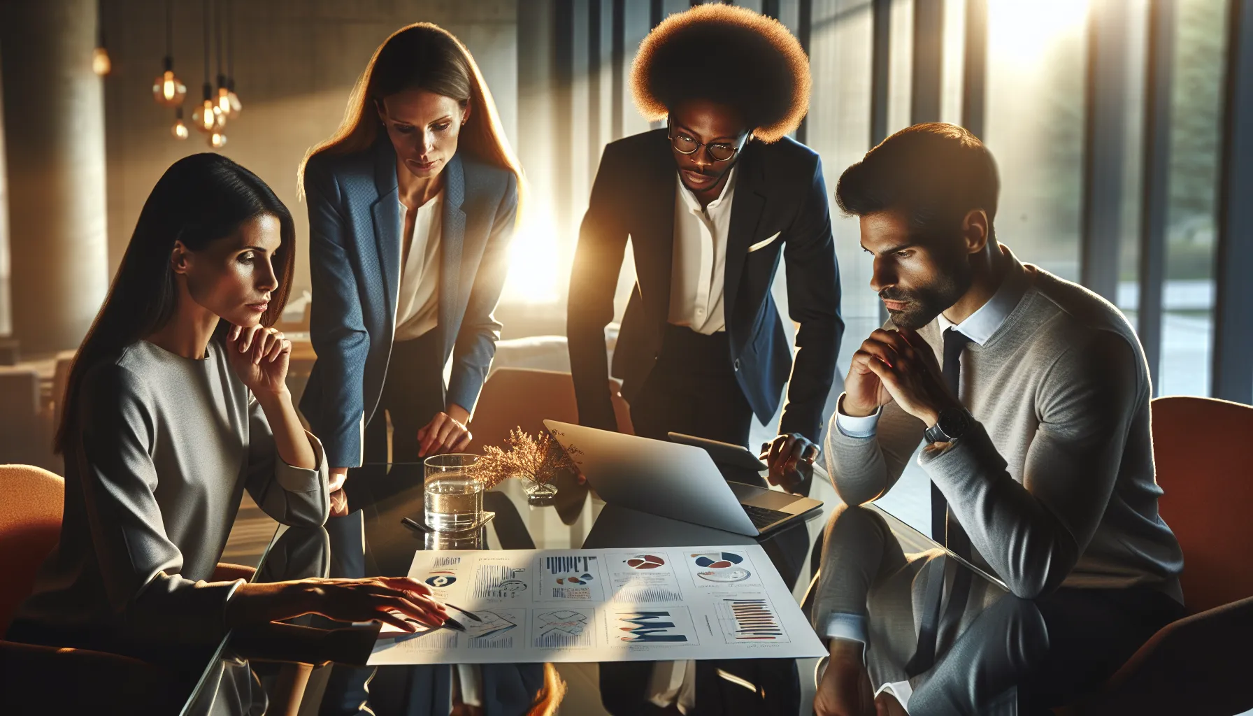 diverse professionals collaborating in a modern office setting.