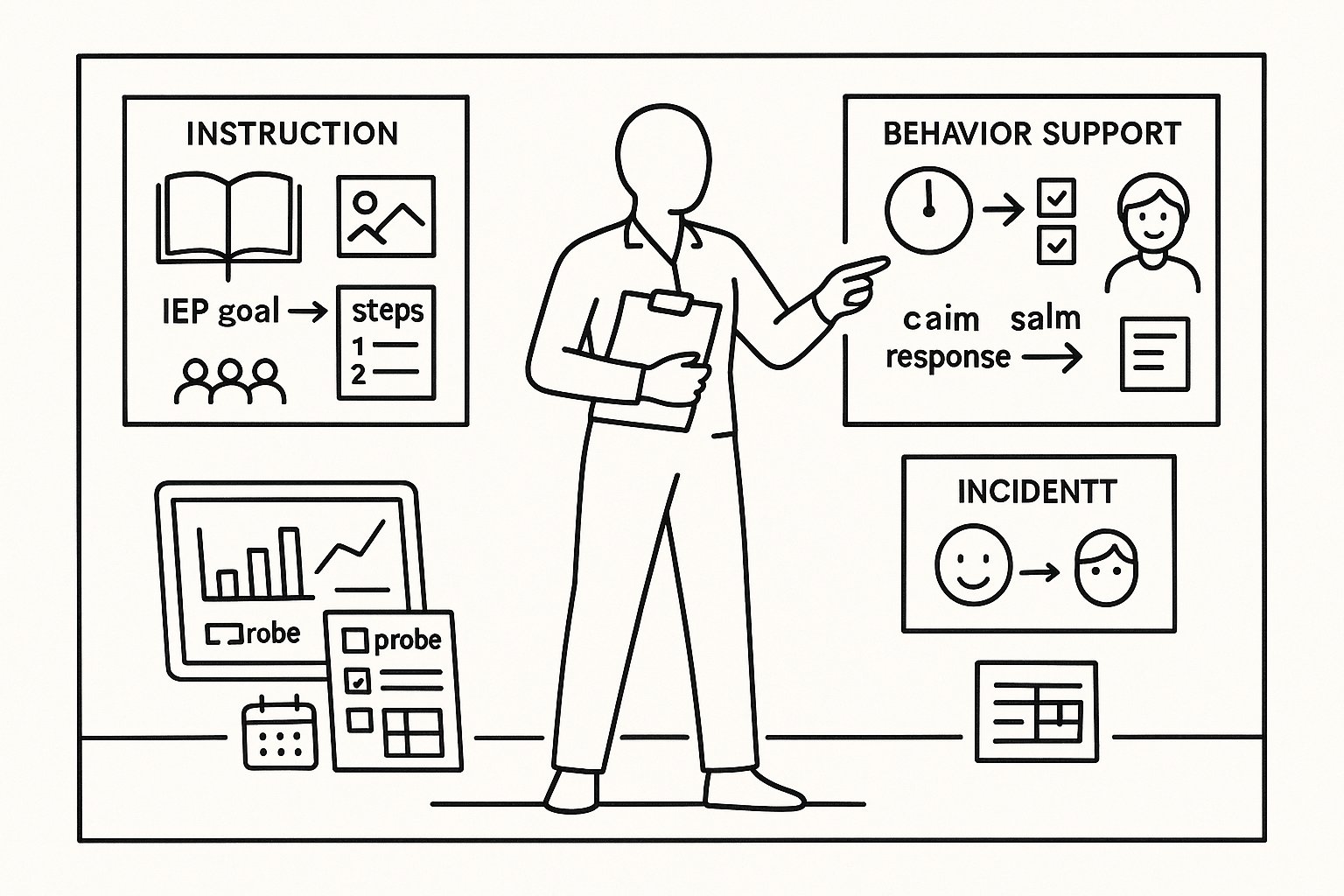 IEP teacher pointing to panels for instruction, behavior support, and progress tracking. - IEP Teacher Responsibilities The Practical Guide Every Special Educator Needs In 2026