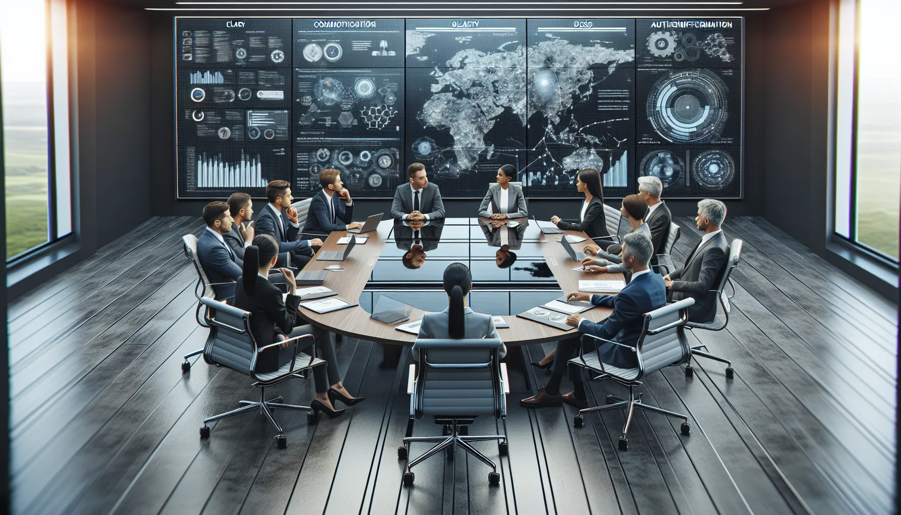 diverse professionals discussing Фвызщцук challenges in a modern conference room.