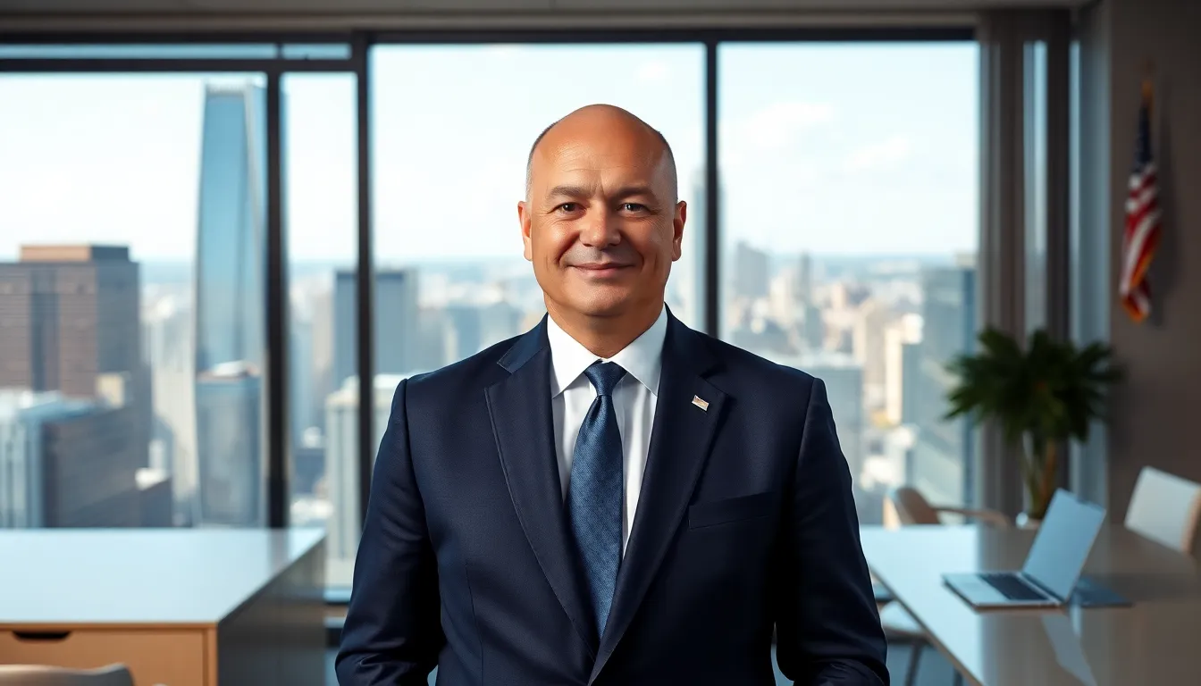 Gianni Infantino in a modern office, portraying leadership in football.