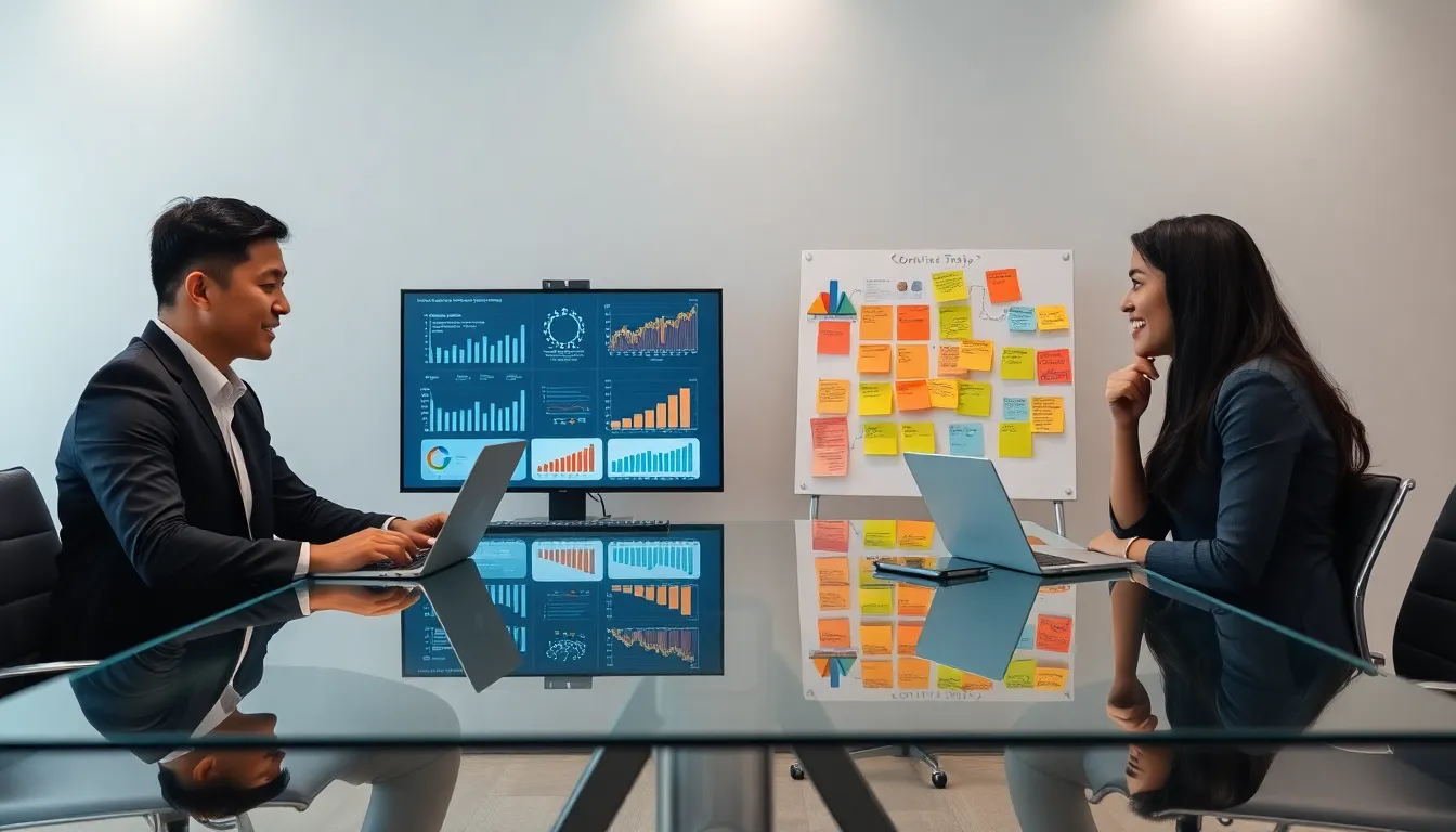 diverse team collaborating on digital strategies in a modern office.