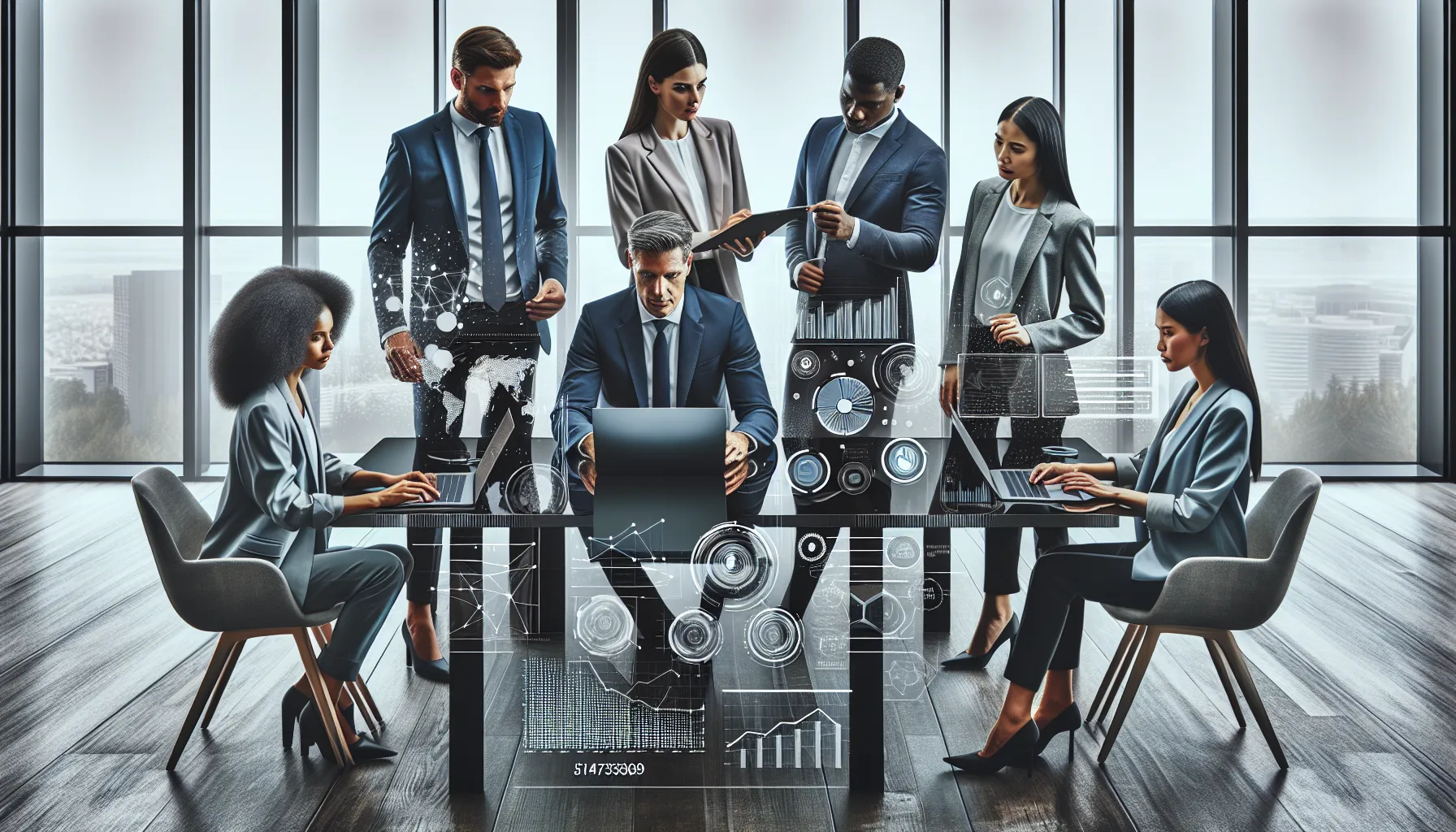 diverse professionals discussing customer management and supply chain in a modern office.