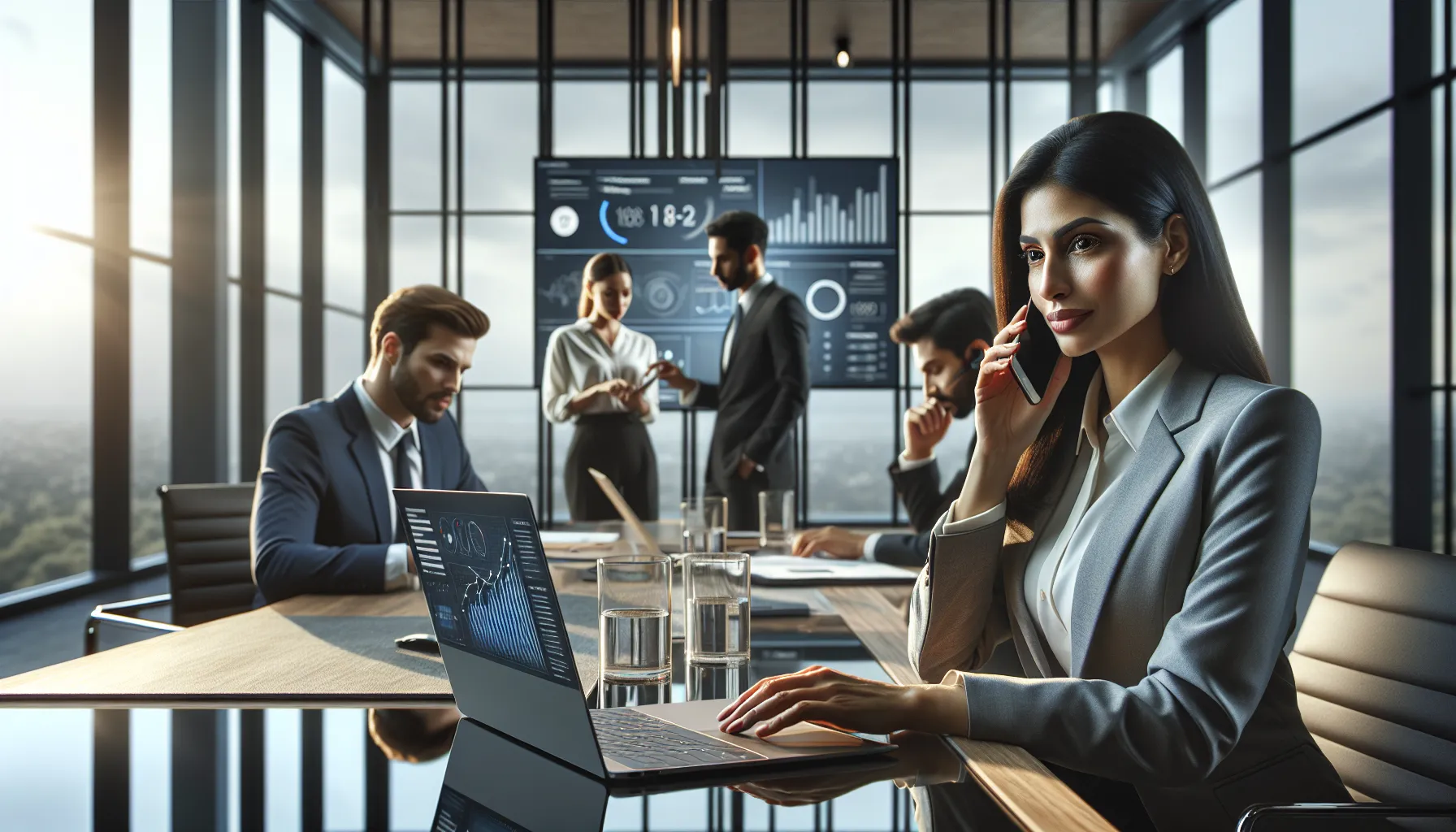 professionals engaged in customer support in a modern office setting.