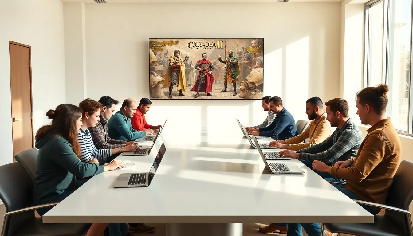 diverse group of gamers collaborating on character creation for CK2.