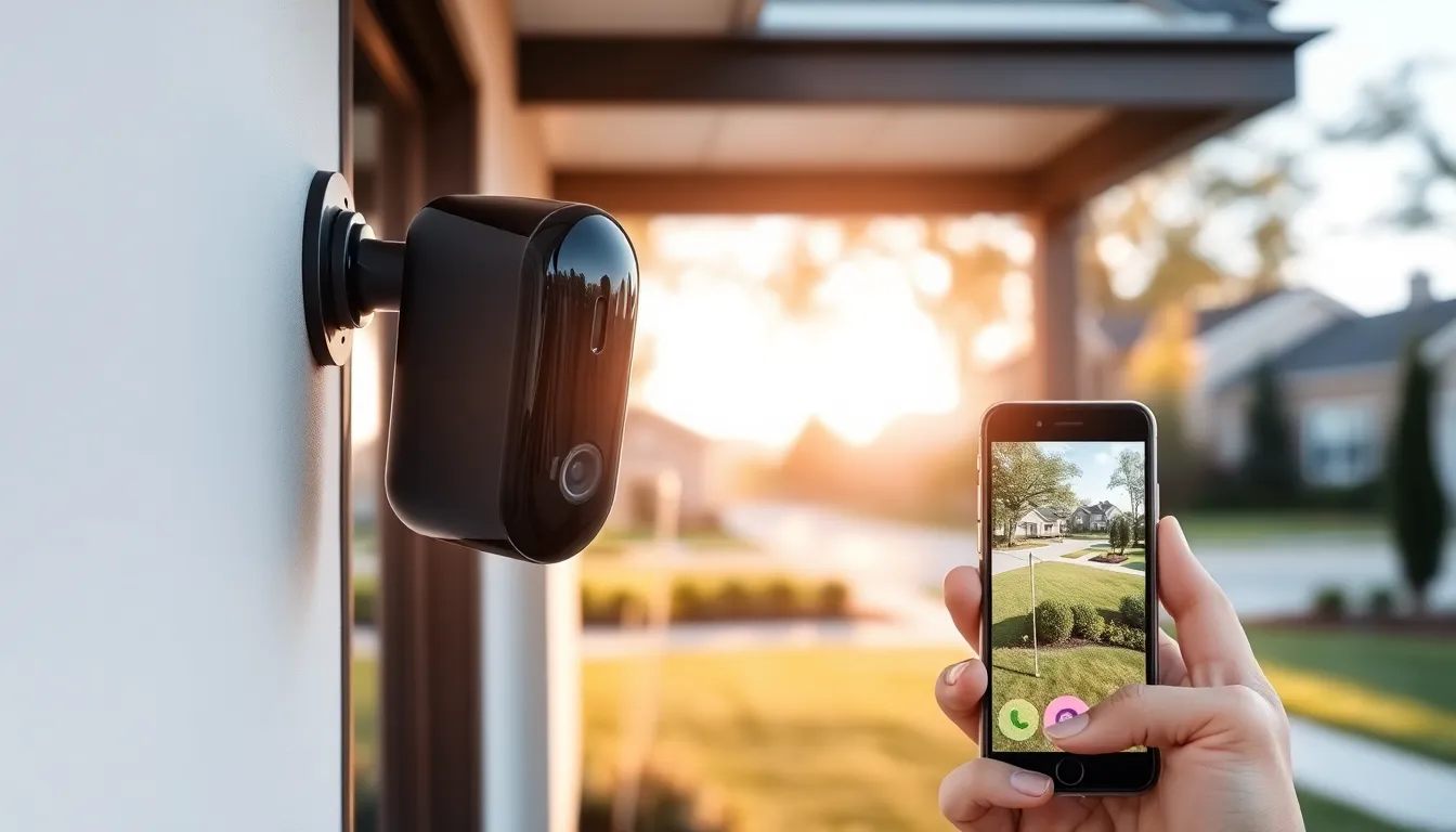 cellular security camera monitoring a suburban home.