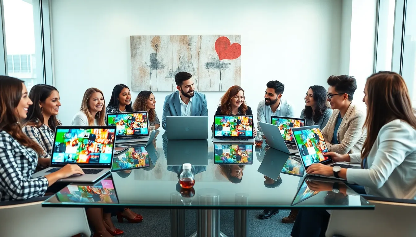diverse professionals collaborating in a modern workspace.