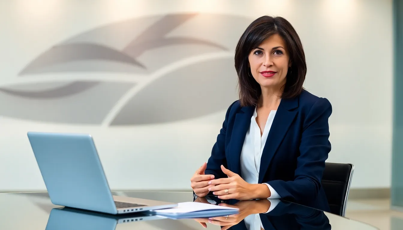 Stacy Klinger in a modern office, representing her role in technology and finance.