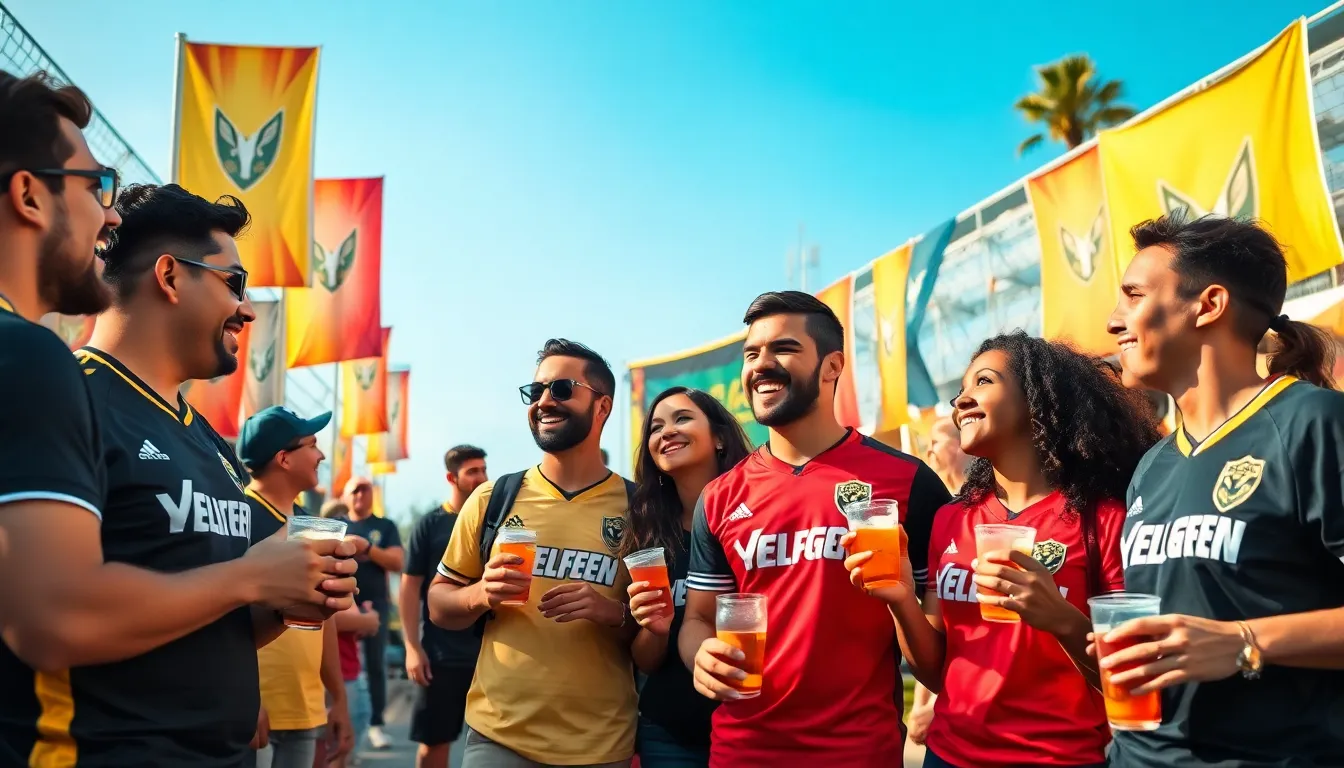 diverse fans engaging at a Yelldivgenstein sports event.