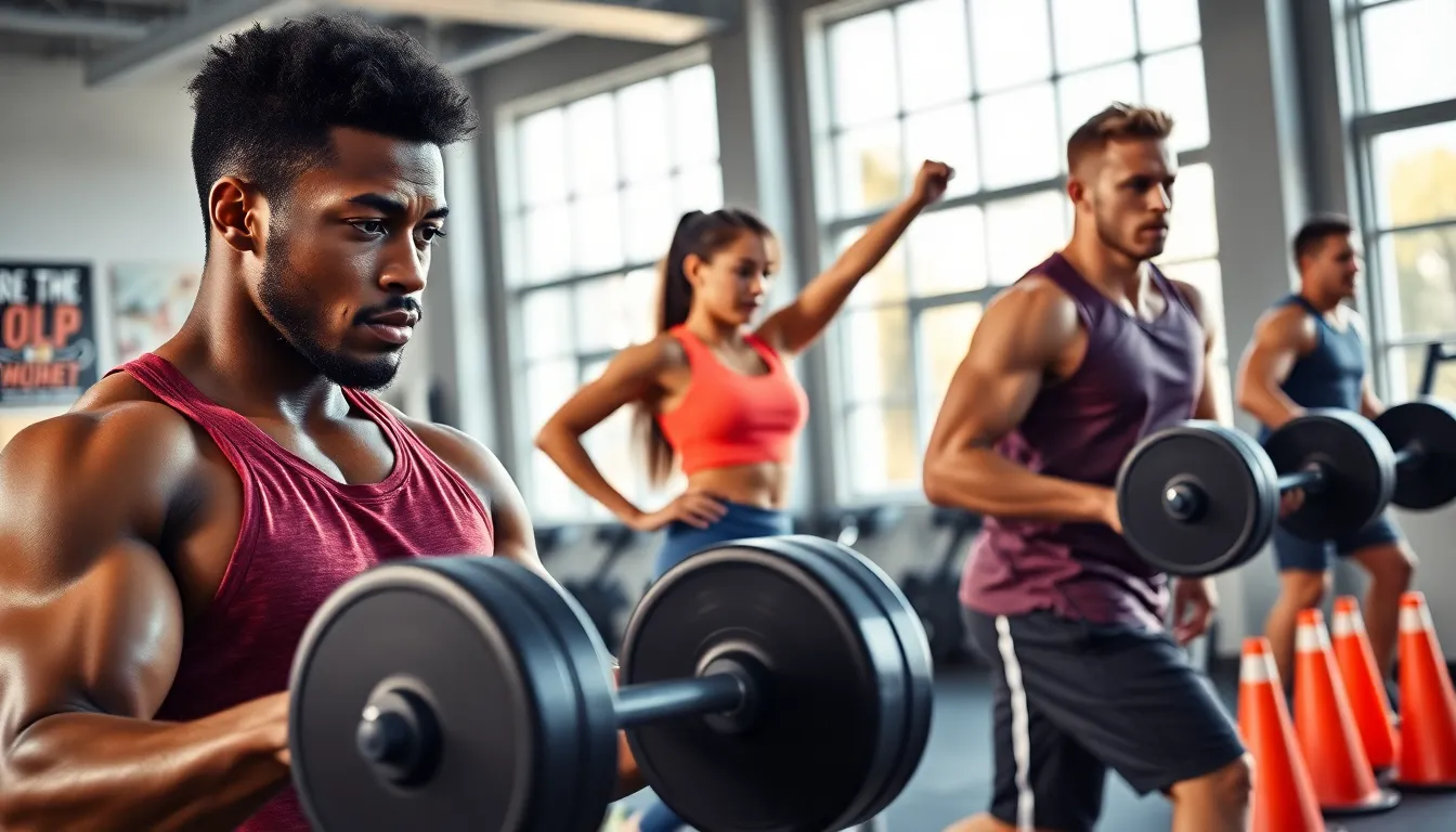 a diverse group of athletes training in a gym.