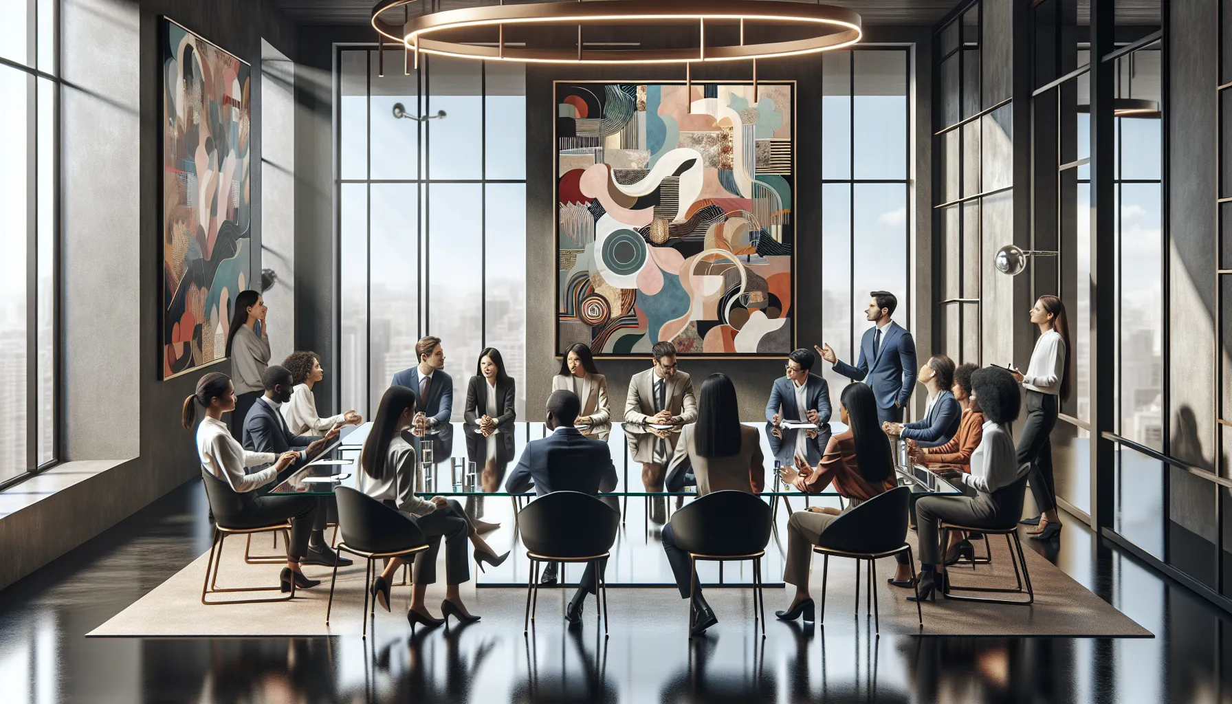 diverse team discussing cultural significance in a modern conference room.
