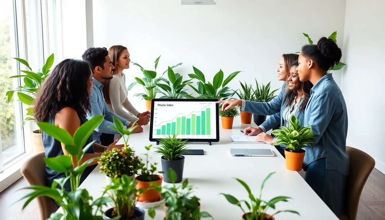 professionals discussing wholesale house plants in a modern office