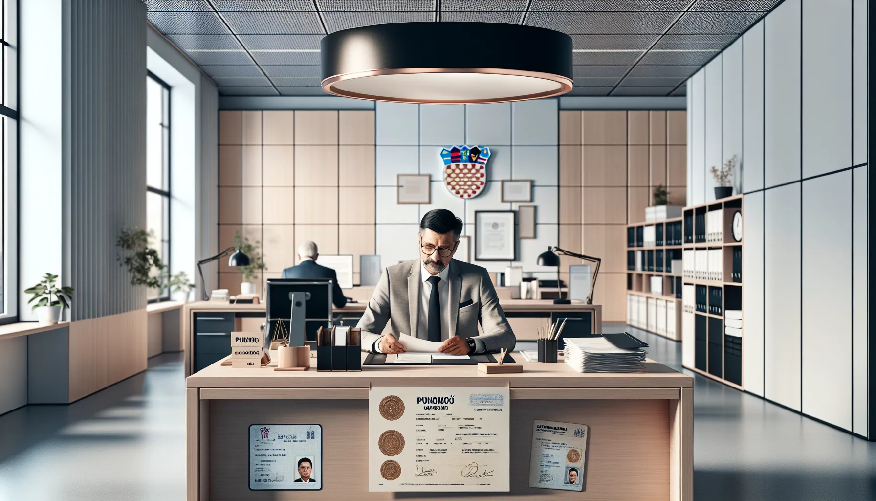 Croatian office with power of attorney document and ID card on desk