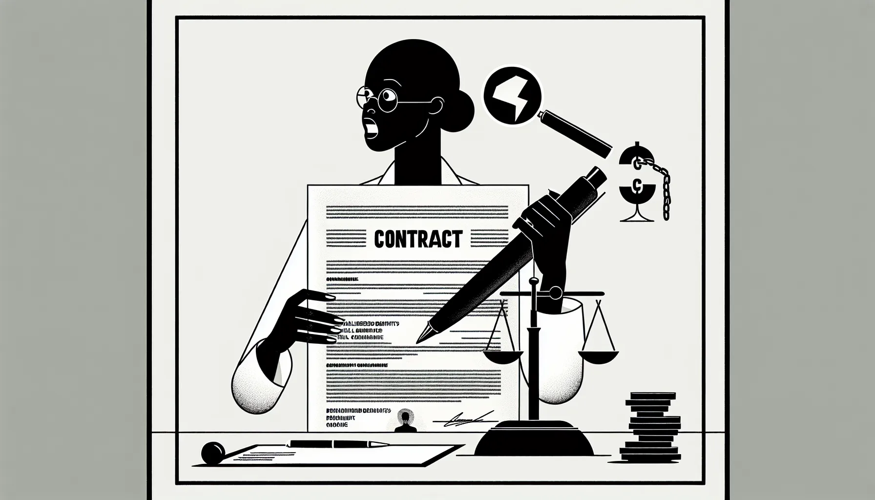 A dentist surprised while reading a contract labeled “FOR CAUSE.”