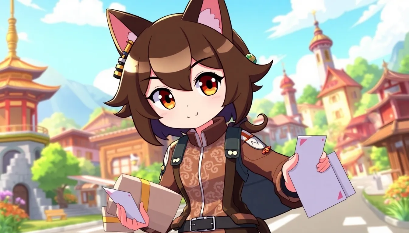 Kirara from Genshin Impact in a vibrant Inazuma setting.