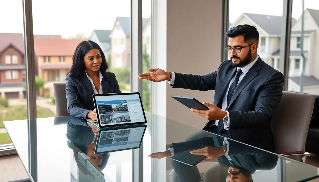 diverse real estate team collaborating in a modern office.