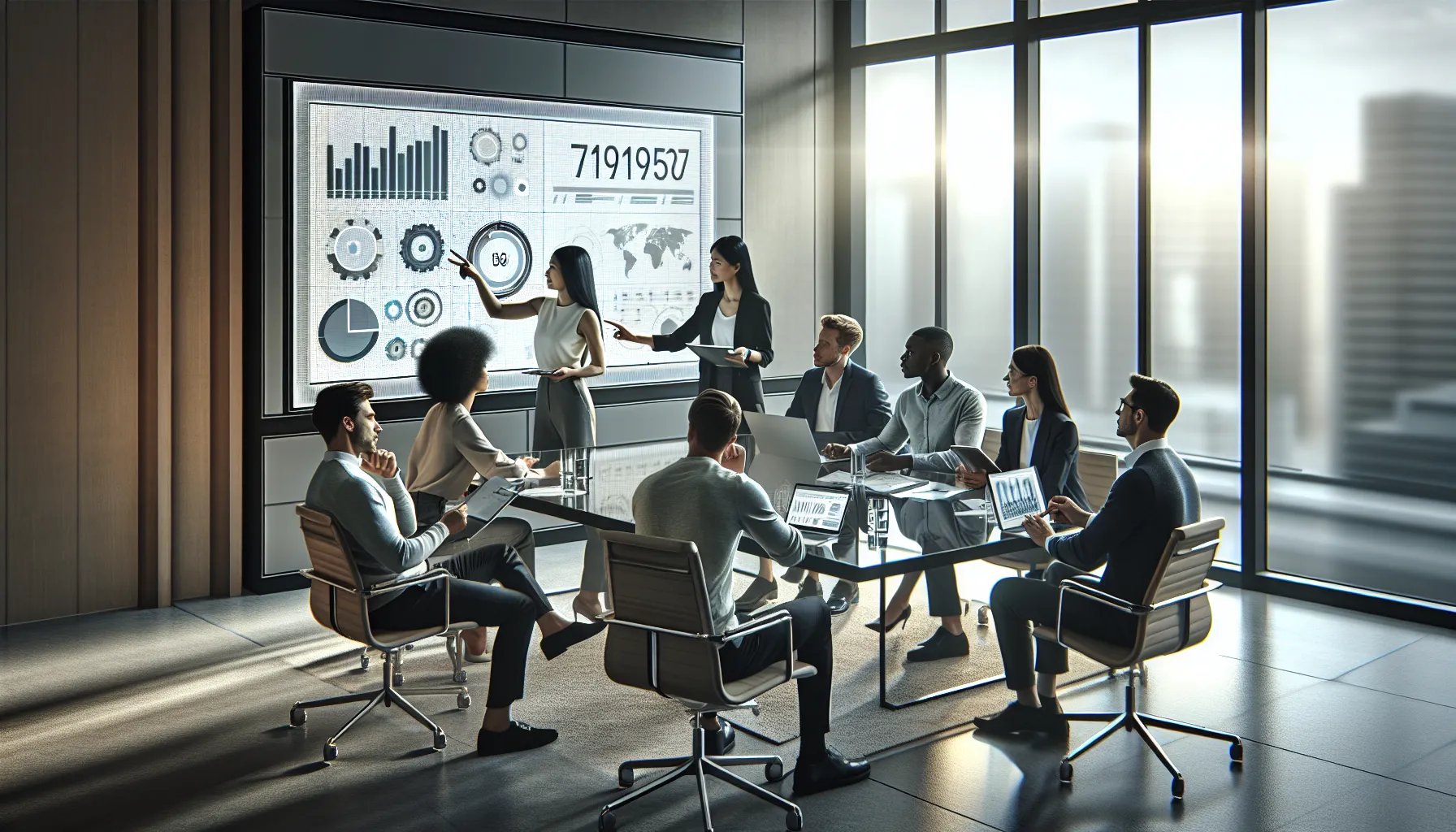 diverse team discussing data security in a modern office.