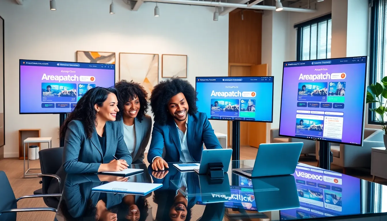 professionals collaborating in a modern workspace showcasing Areapatch.com.