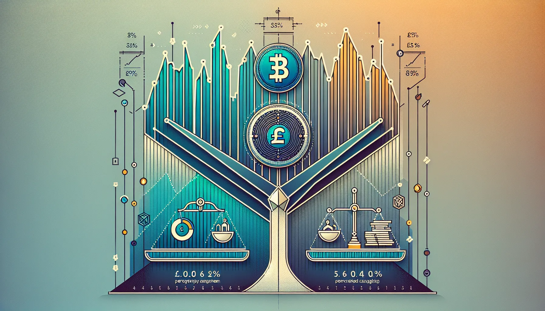 Three-tier infographic showing crypto volatility, protective budget shield, and balanced risk allocation.
