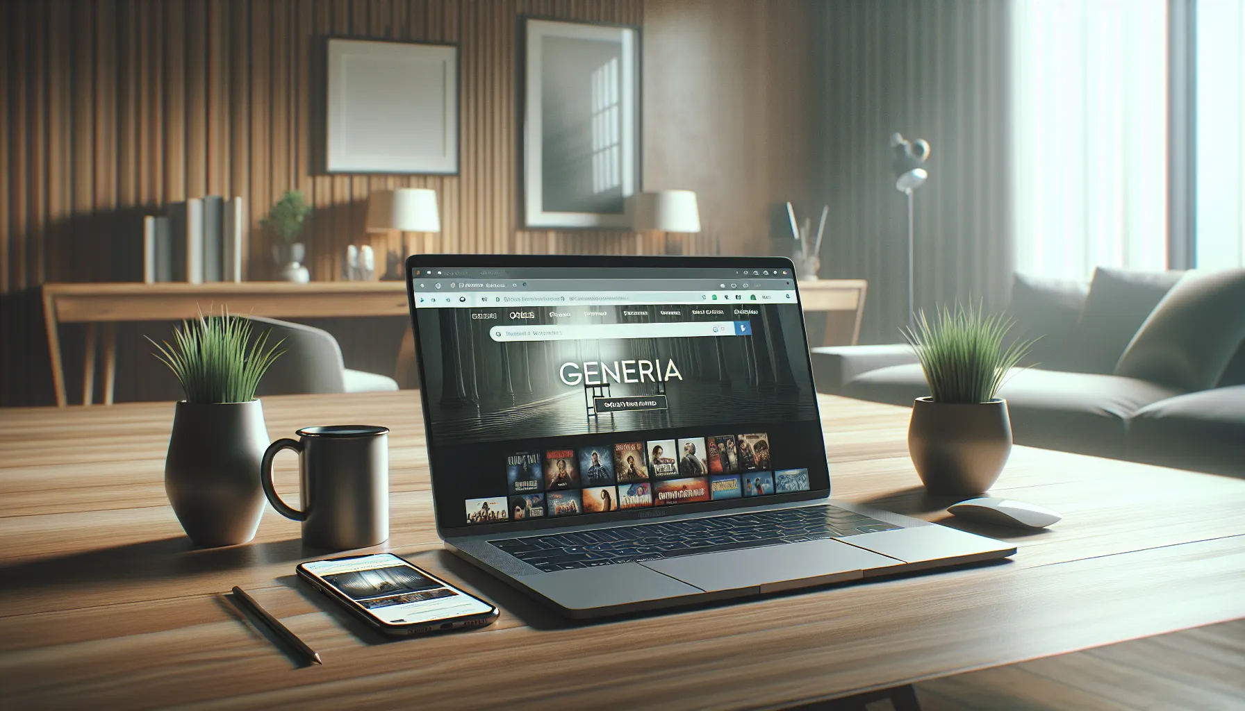 laptop and smartphone displaying Movie Wap .Org in a cozy workspace.