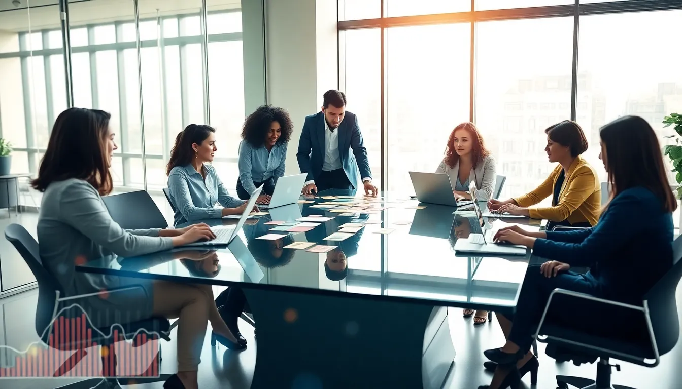 diverse team collaborating in a modern office setting.