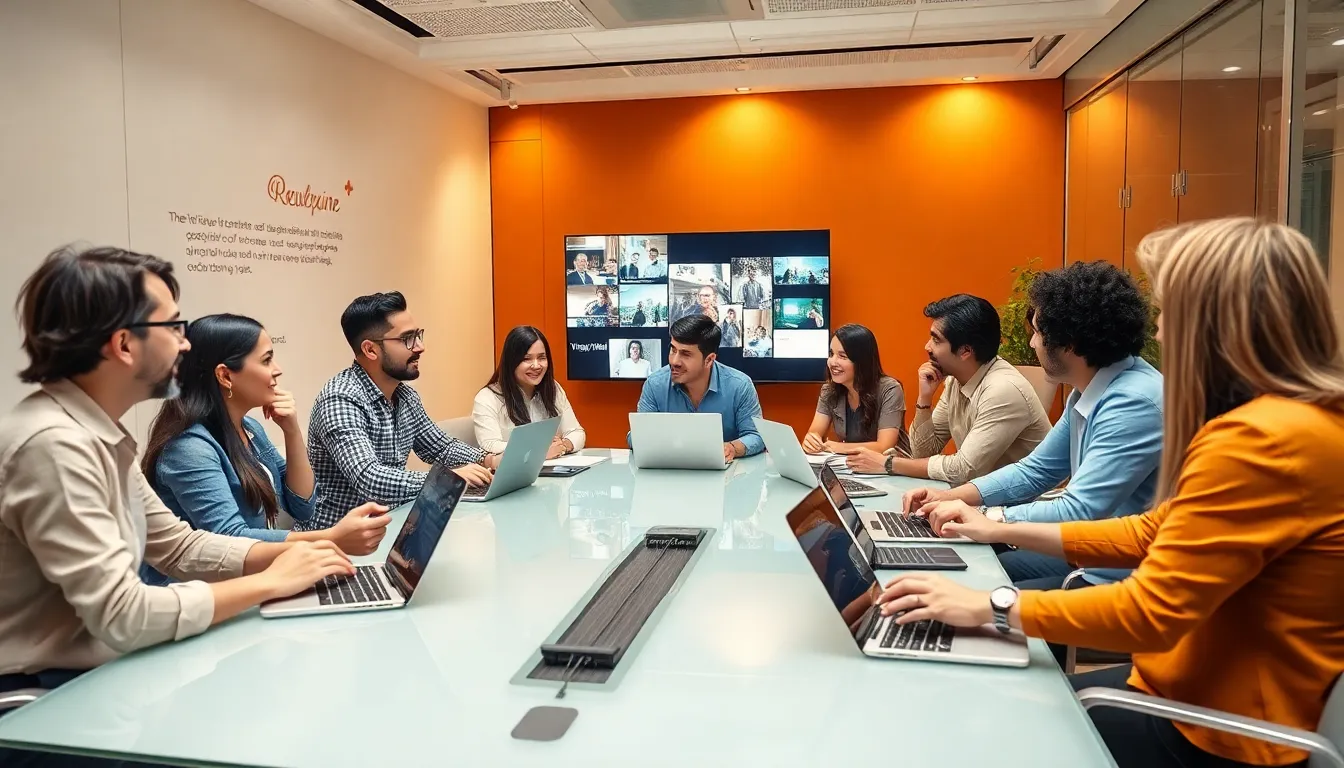 diverse professionals collaborating in a modern workspace.