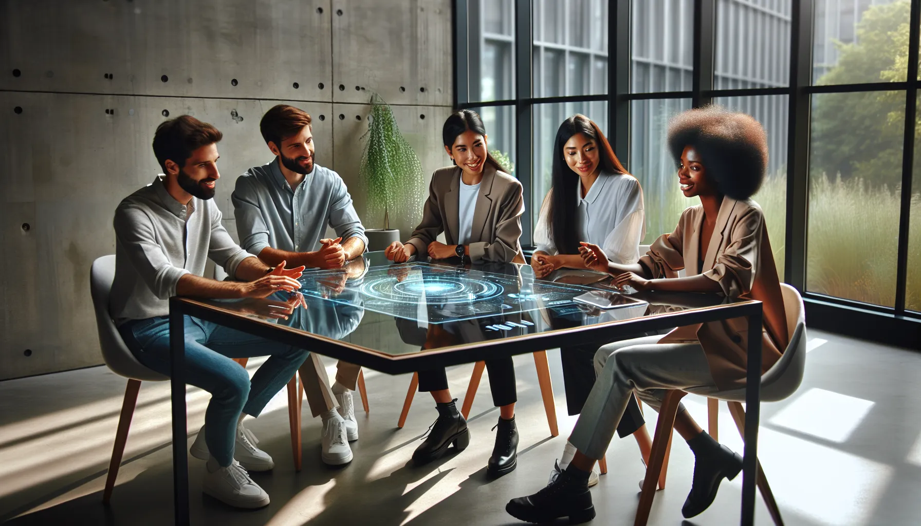 diverse team discussing experiences with Nimuri159 in a modern office.