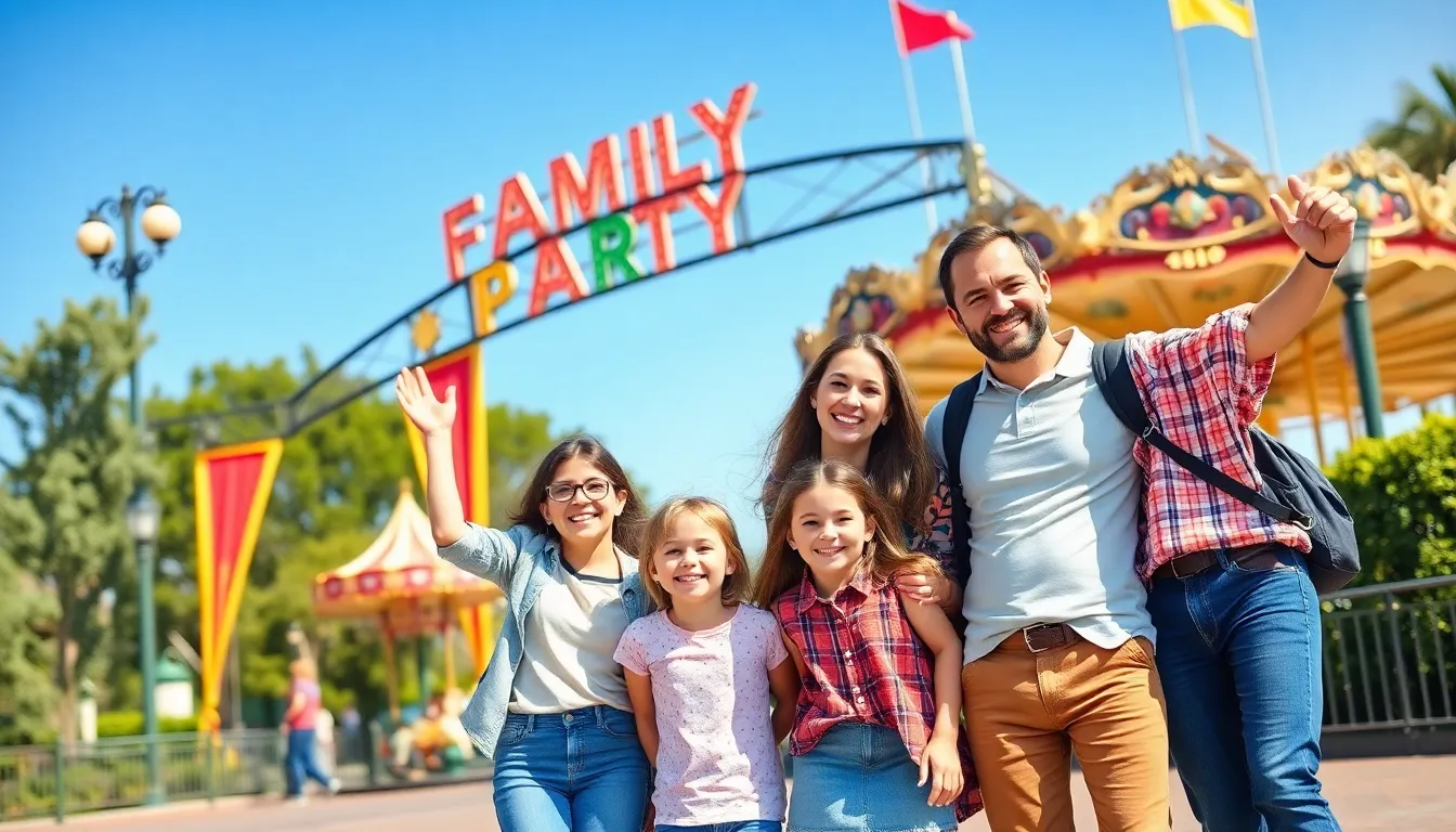 Family enjoying an adventure at a theme park.