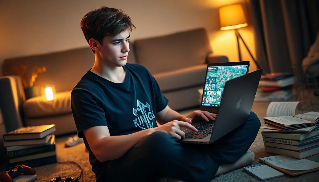 a young man gaming with Crusader Kings II and Ck2Generator in a cozy room.