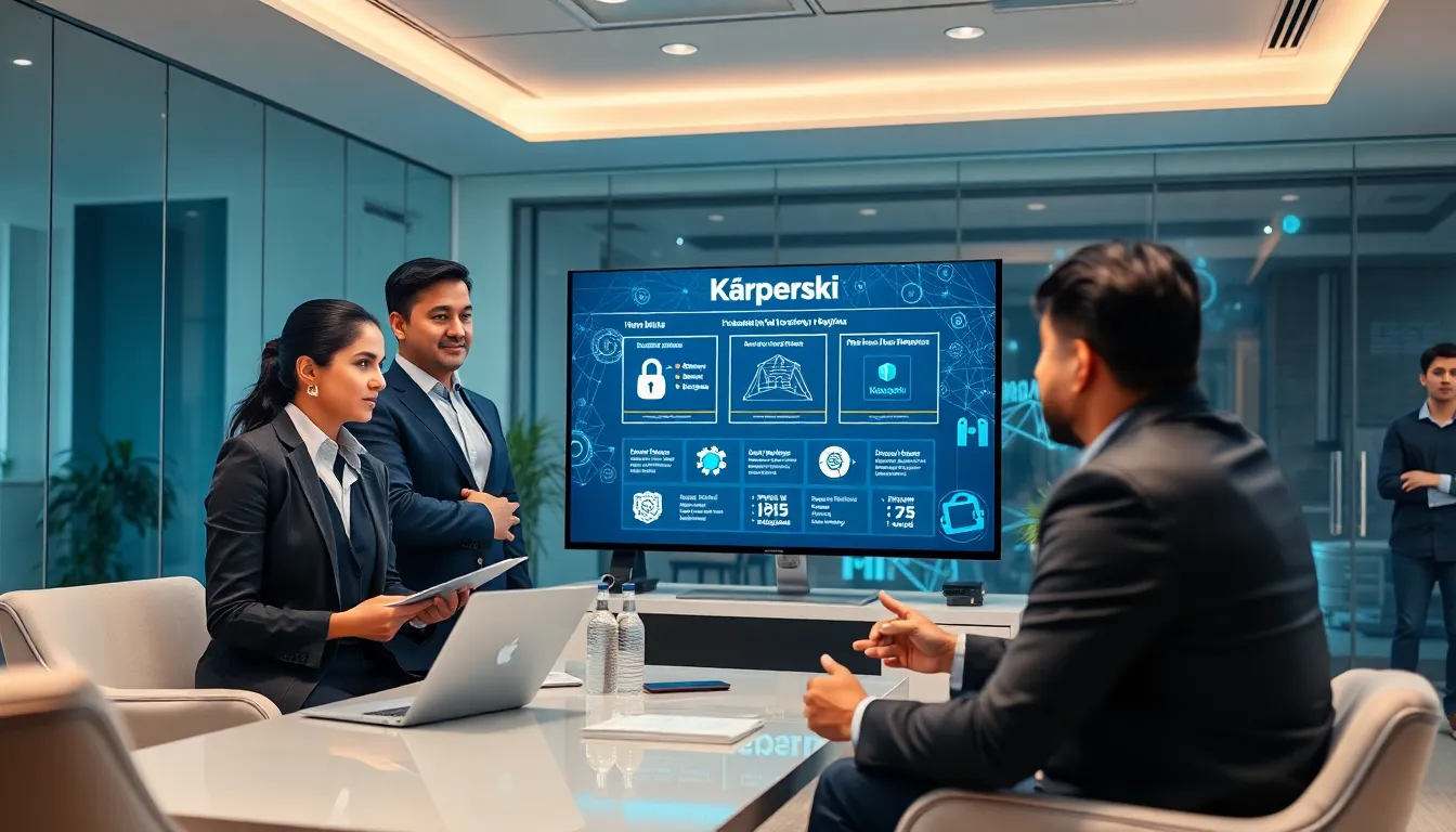 diverse team discussing cybersecurity in a modern office.