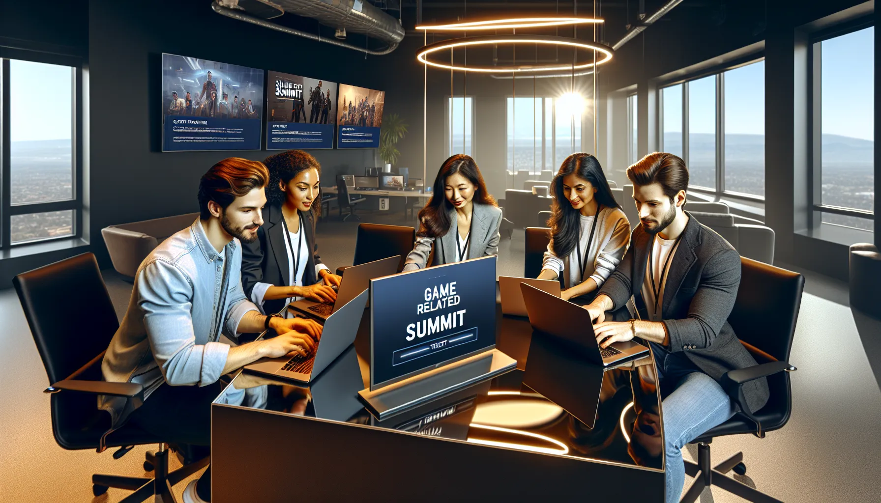 diverse team collaborating on ticket purchases in a modern office.