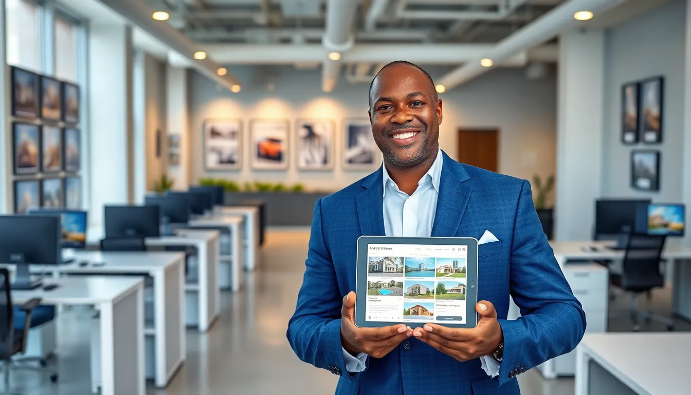 Timothy Williams in a modern real estate office, promoting Homerocketrealty.
