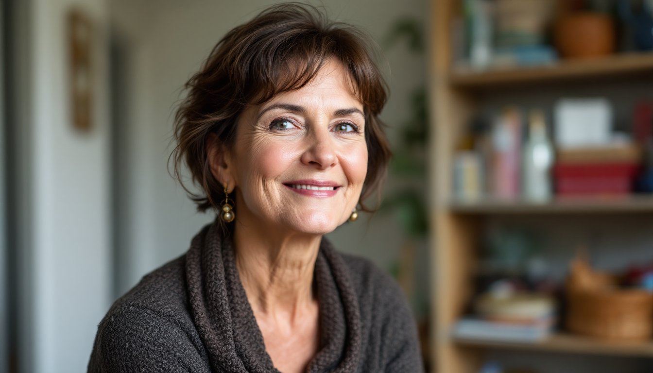 Woman mindfully washing dishes in a sunlit kitchen during early morning.