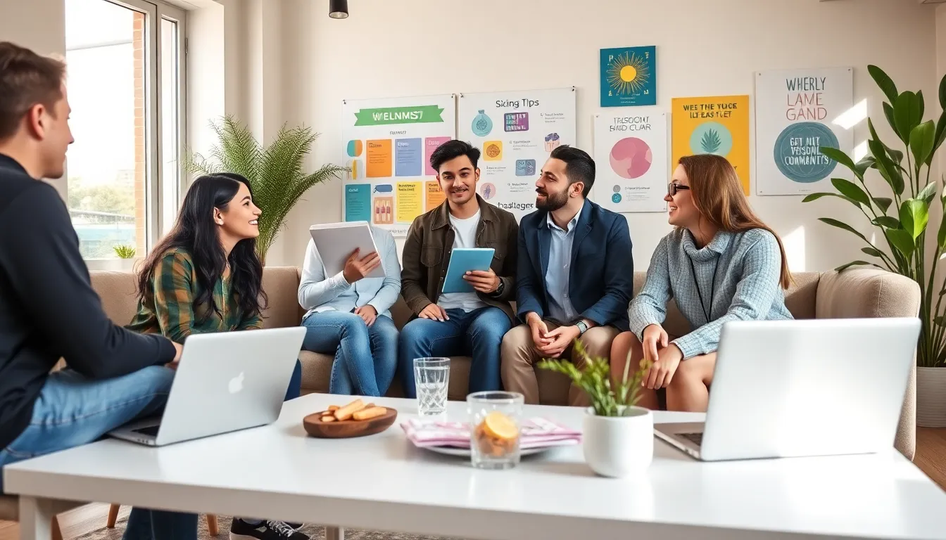 Diverse team collaborating in a bright, modern workspace.