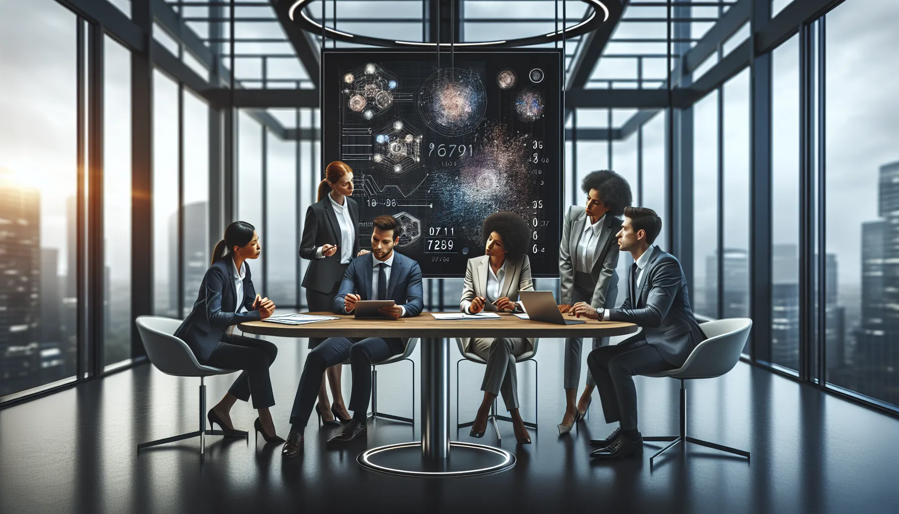 diverse professionals discussing the significance of numeric identifiers in a modern office.