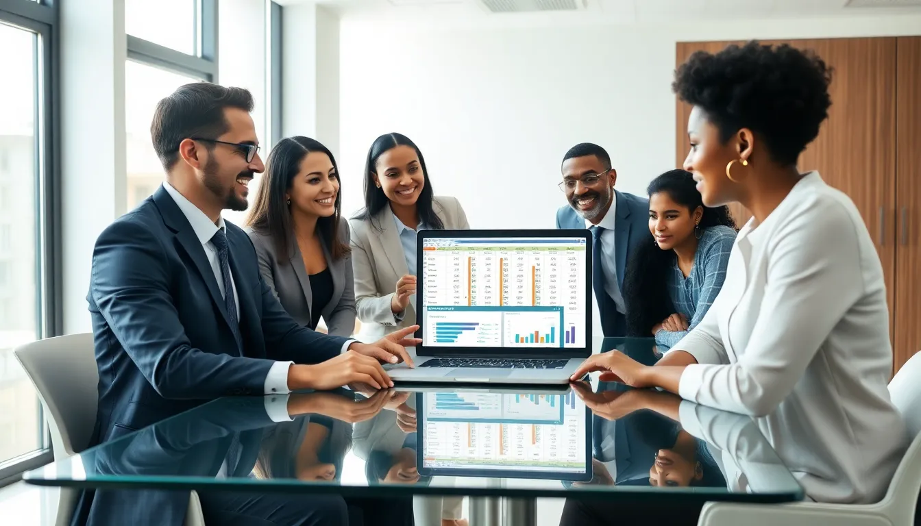 diverse team engaged in a budgeting discussion in a modern office.