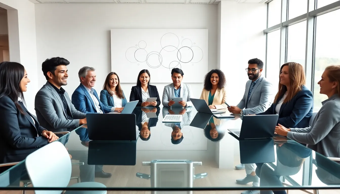 diverse team collaborating in a modern office environment.